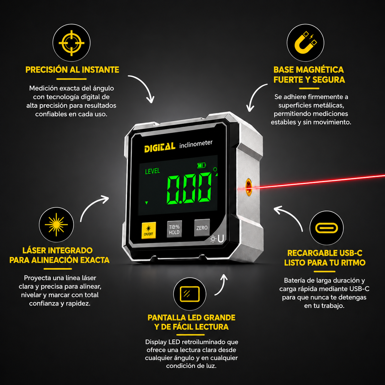 Inclinómetro Digital Magnético con Láser Profesional